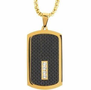 Men's Two-Tone Stainless Steel Diamond Embellished Dog Tag Pendant Necklace - 0.